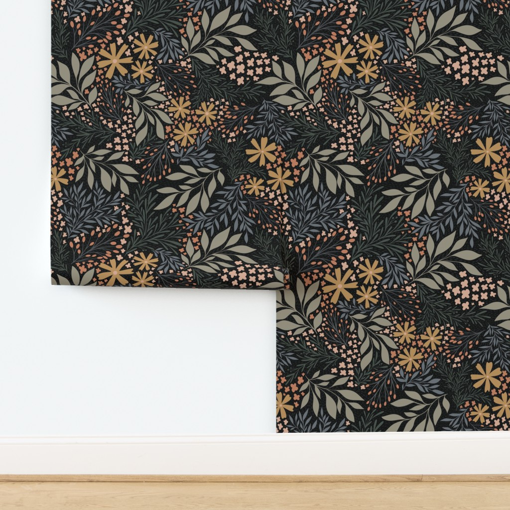 811English Garden Floral - black - vintage floral - large  Wallpaper bywrittenbykristen | Spoonflower