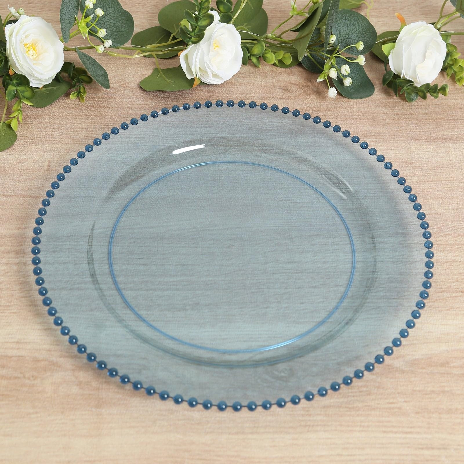 Efavormart 10-Pack Economy Plastic Charger Plates 13" Round Transparent Dusty Blue Beaded Rim - S... | Amazon (US)