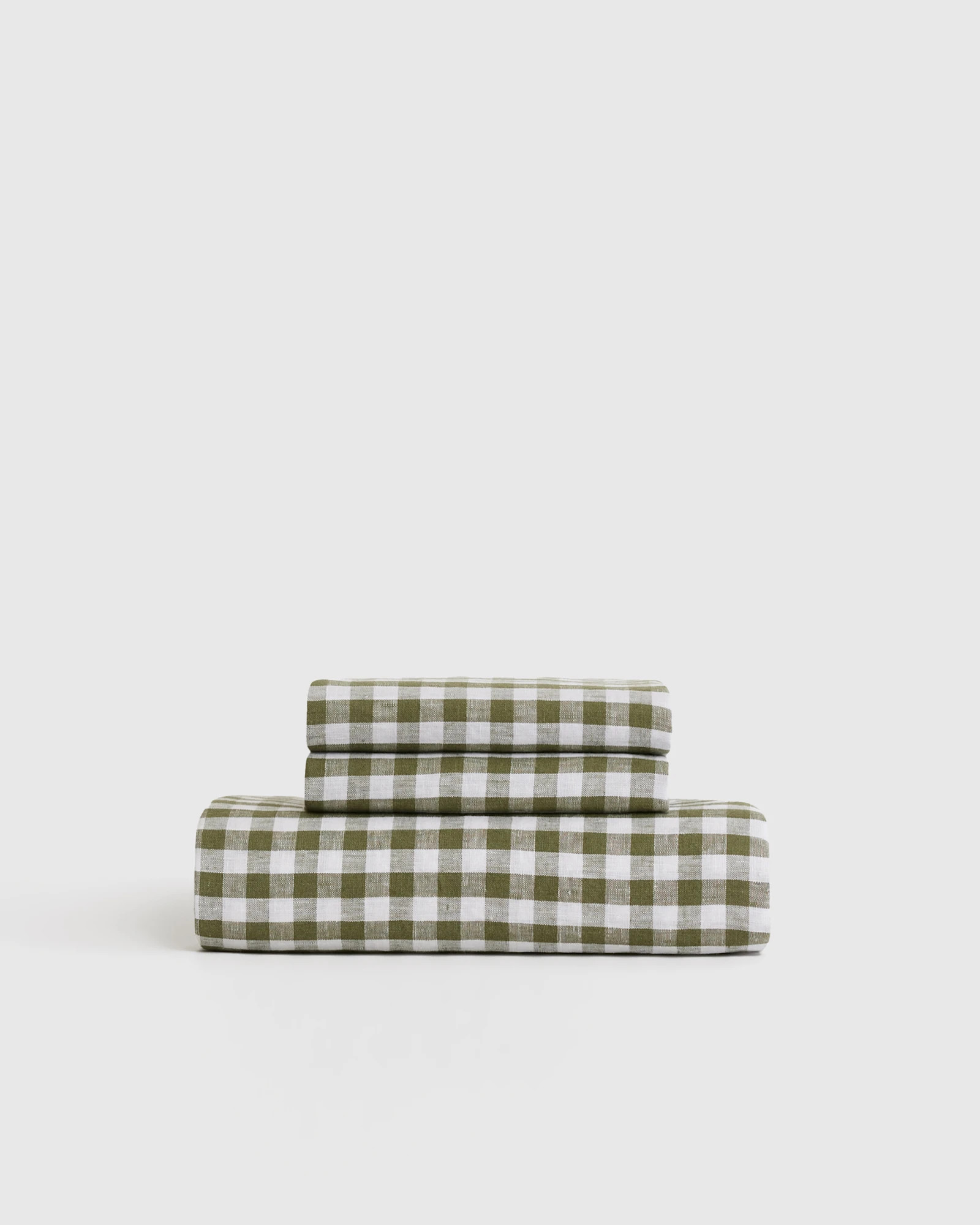 European Linen Gingham Fitted Sheet Set in Olive | Quince