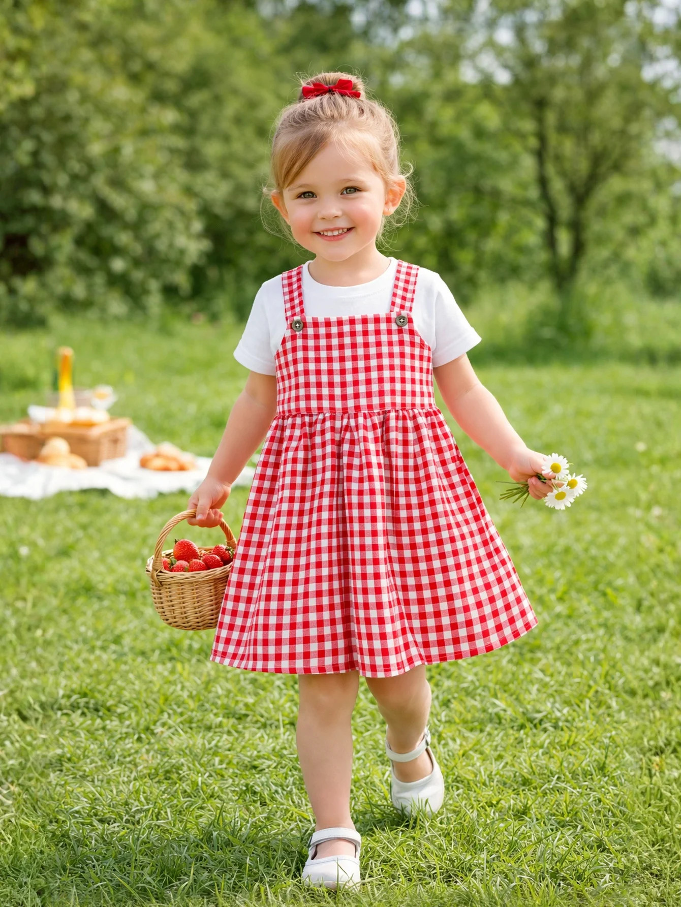HILEELANG 2-7T Toddler/Little Girls Red Gingham 100% Cotton Dress Size 3T | Walmart (US)