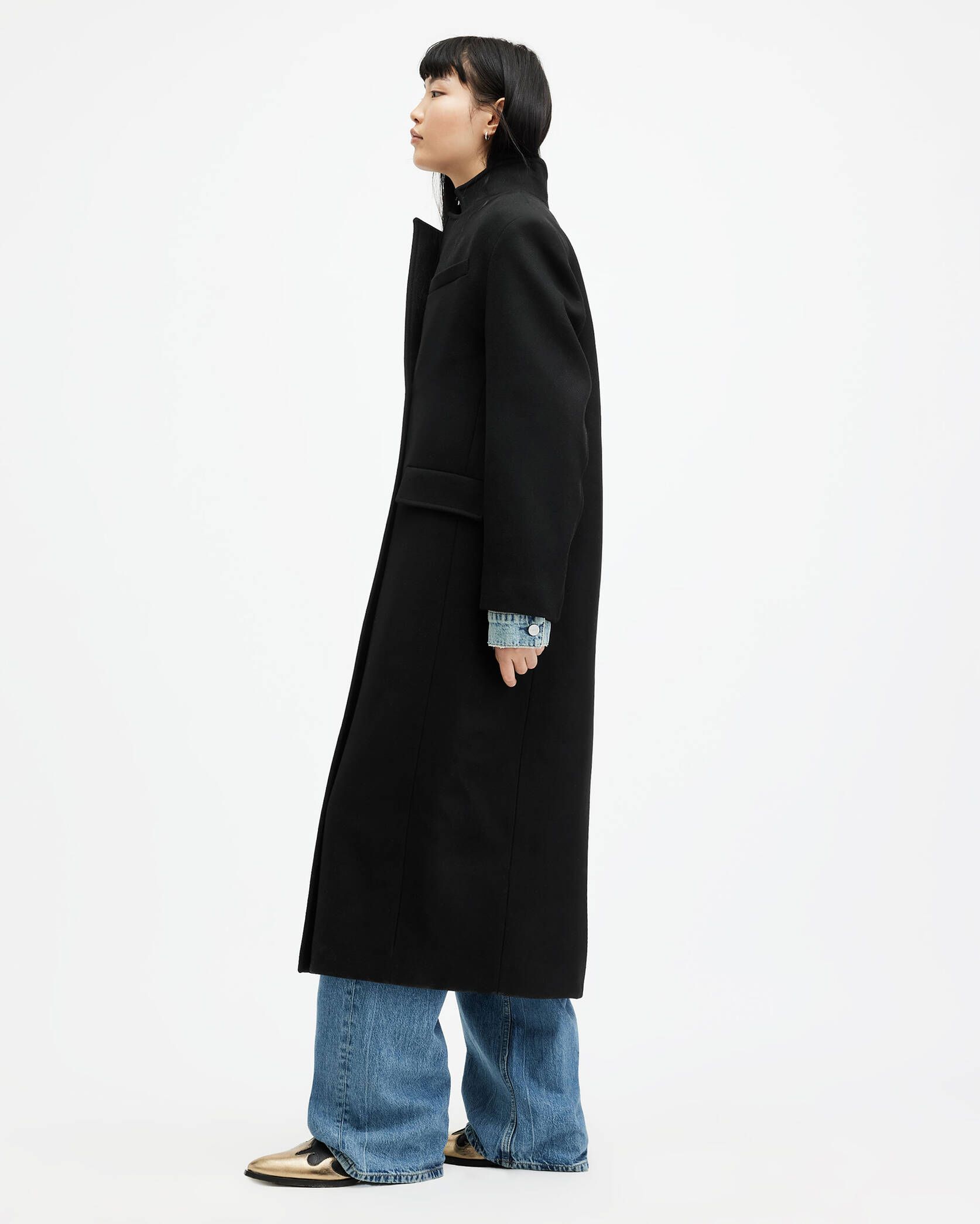 James Wool Blend Maxi Length Coat Black | ALLSAINTS | AllSaints UK