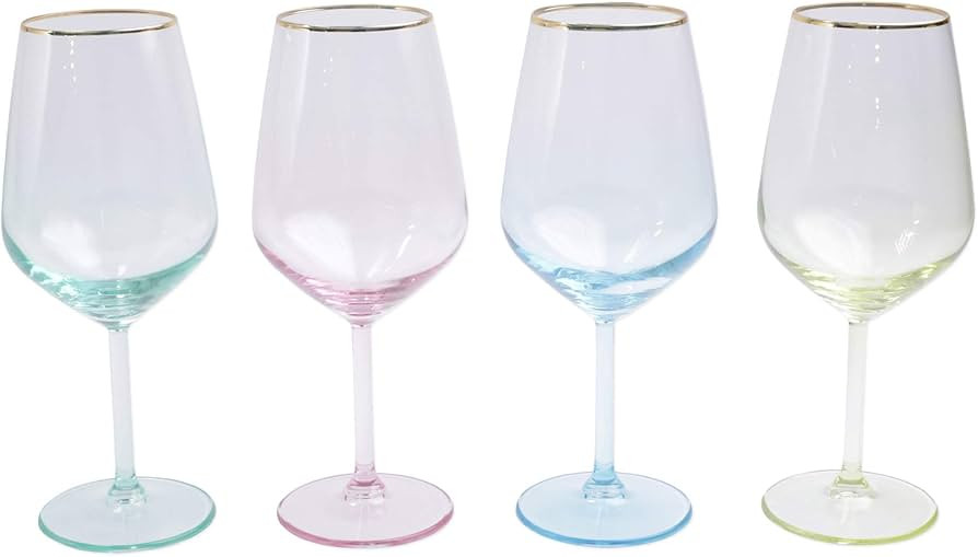 Vietri Viva Rainbow Assorted Wine Glasses, Set of 4, 15 oz, Luxury Wine Glasses, Modern Glassware | Amazon (US)