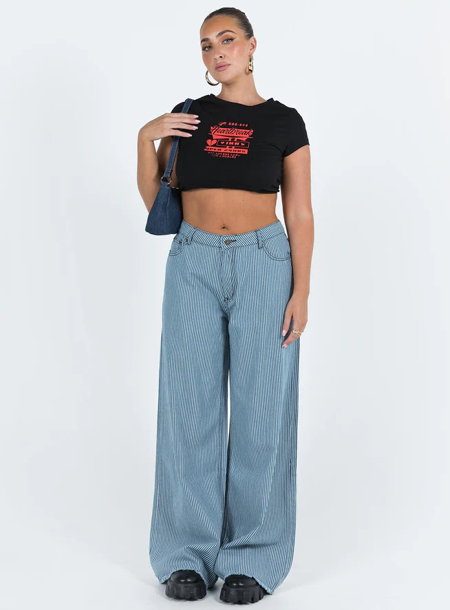Eivissa Baggy Jeans Blue Denim Stripe | Princess Polly US