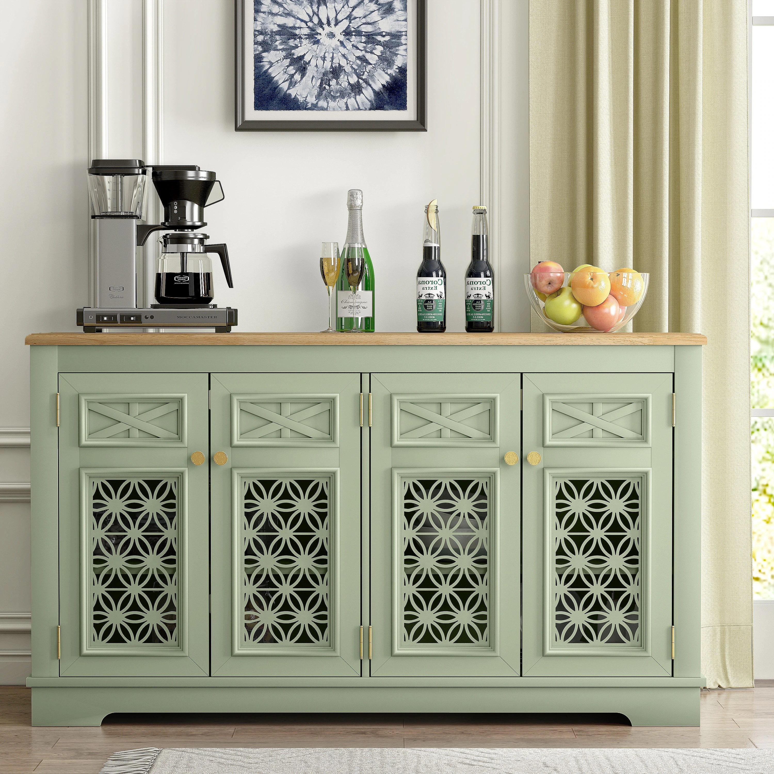 Farmhouse Buffet Cabinet with Glass Doors and Adjustable Shelves - 57.5" in Width | Bed Bath & Beyond