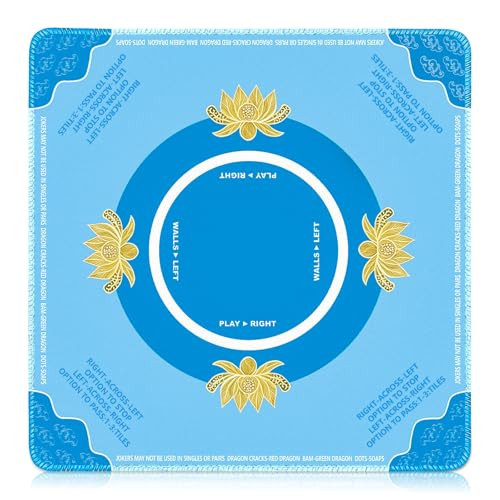 Mahjong Mat with Rules - 31.5x31.5 Inch Neoprene Mahjong Table Mat for Mahjong Tile Set & Poker Card Games, Anti-Slip Noise Reduction Mahjong Accessories, Bright Blue | Amazon (US)