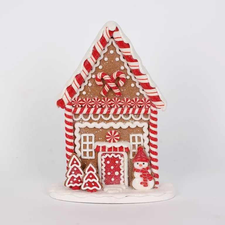 9 in Glazed Clay Snowman Christmas Village House Christmas Decoration, Brown/Red, by Holiday Time | Walmart (US)