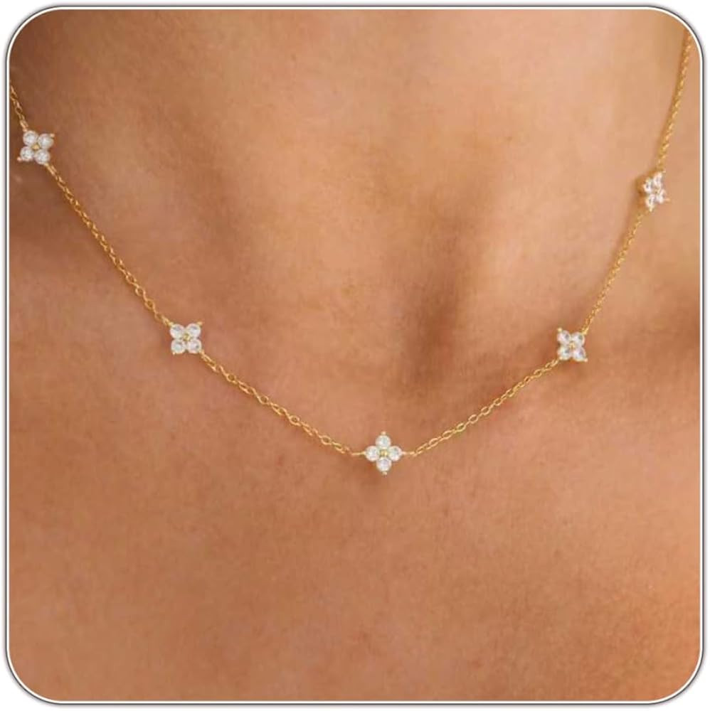 Dainty Silver Gold Necklaces for Women Cute Station Choker Simulated Diamond Necklace Simple Laye... | Amazon (US)