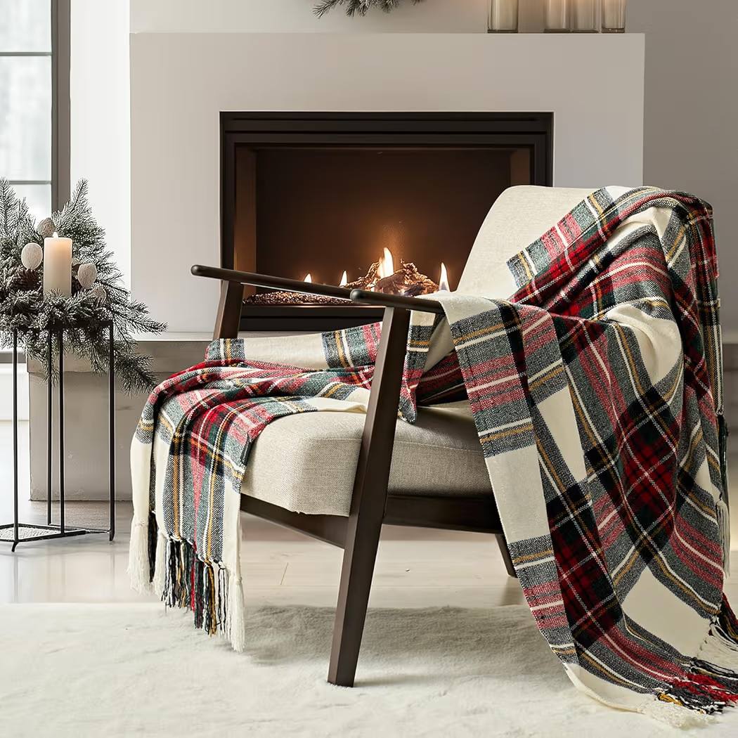 EverGrace Stewart Christmas Plaid Chenille Throw Blanket for Couch, Super Soft Cozy Tartan Checkered Throw Blanket with Tassels, Lightweight Plush Chenille Knit Throw for Christmas Decor, 50”x60” | Amazon (US)