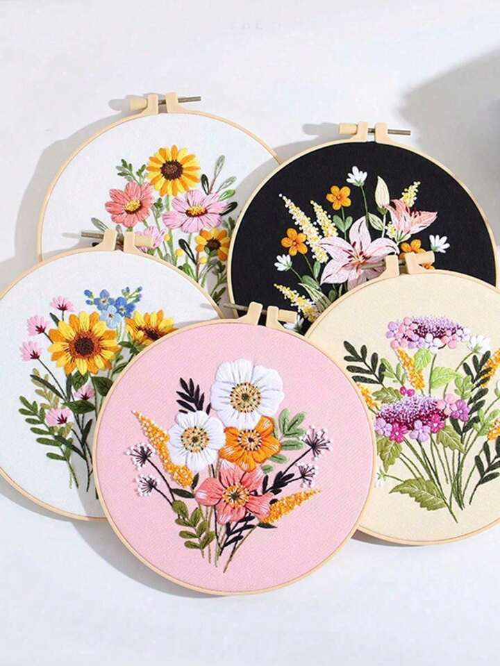 1set Diy Embroidery Kit - Flower Series Embroidered Wall Decoration With Embroidery Hoop And Flos... | SHEIN