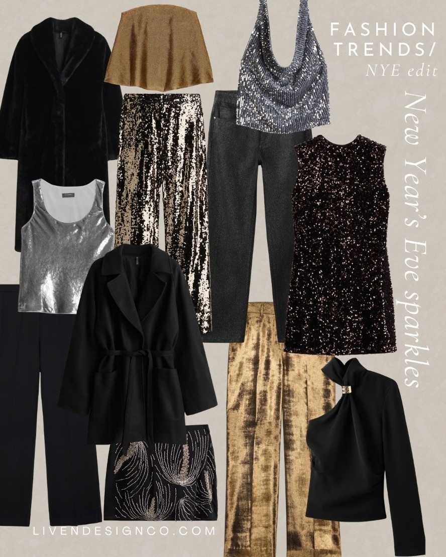 New Year's Eve style inspiration. Holiday party oufit. Metallic outfit. Sparkle pants. Sequin pants. Gold top. Silver top. Blazer. NYE. Leather pants. Sequin mini dress. Asymmetrical top

#LTKHoliday #LTKSeasonal #LTKFindsUnder100