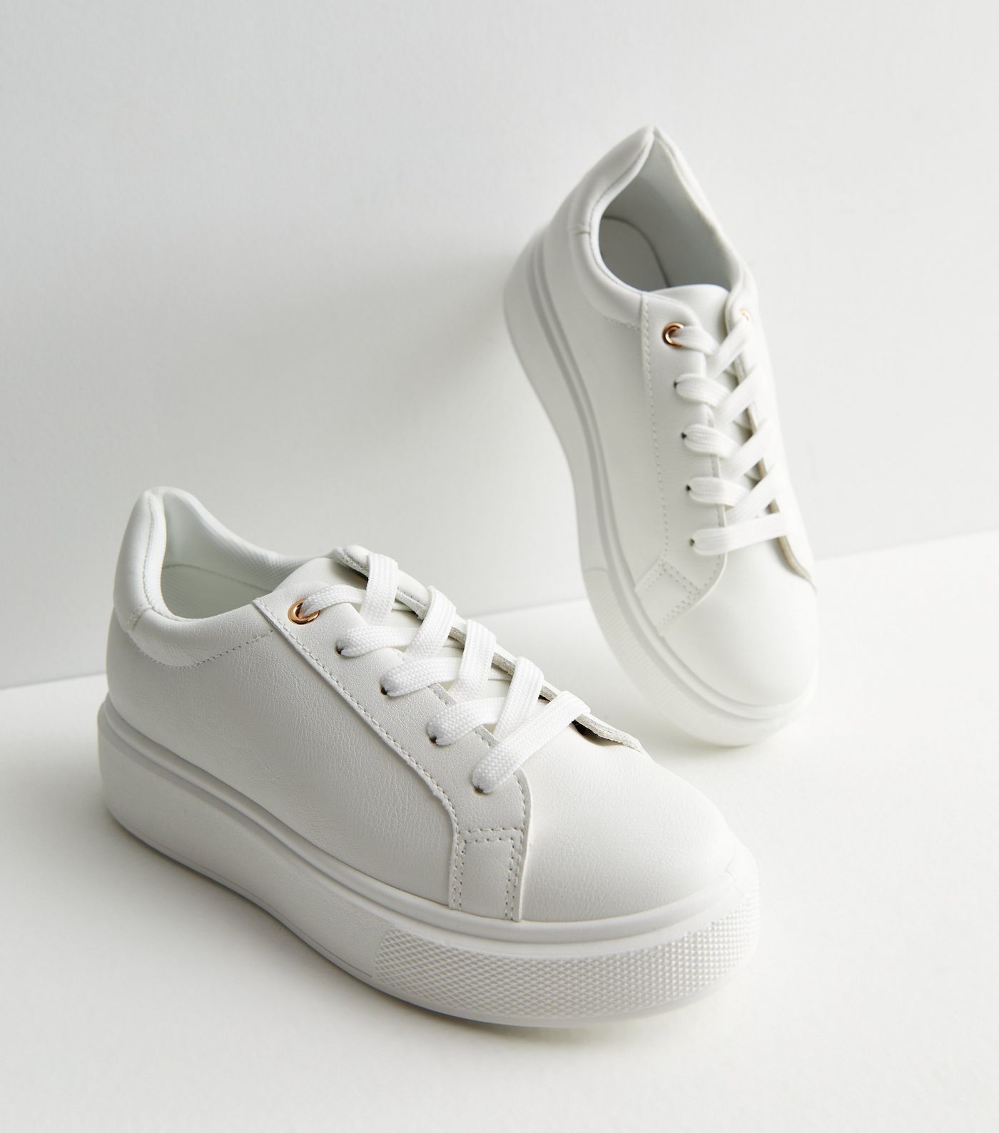 White Leather-Look Lace Up Chunky Trainers
						
						Add to Saved Items
						Remove from Save... | New Look (UK)