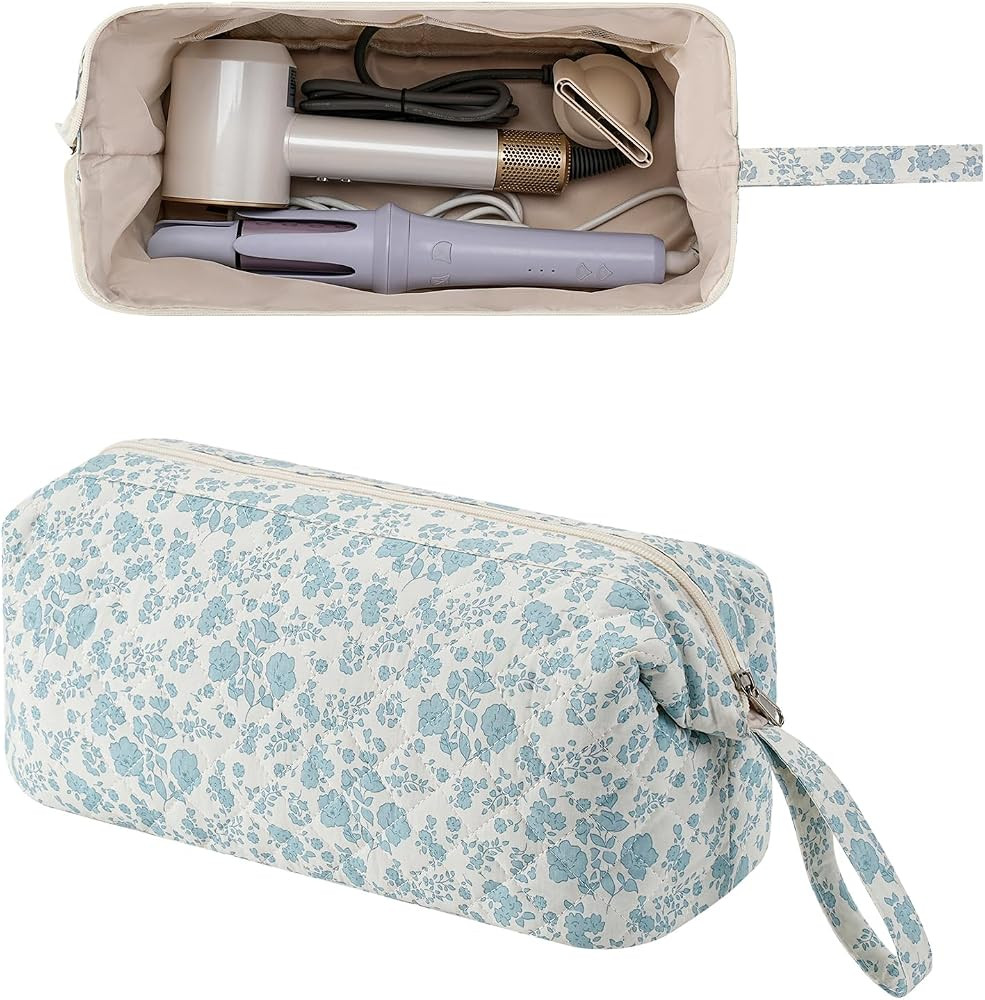 RSRSLEII Large Quilted Hair Tools Travel Bag with Floral Pattern,Hair Styling Accessories Storage... | Amazon (US)