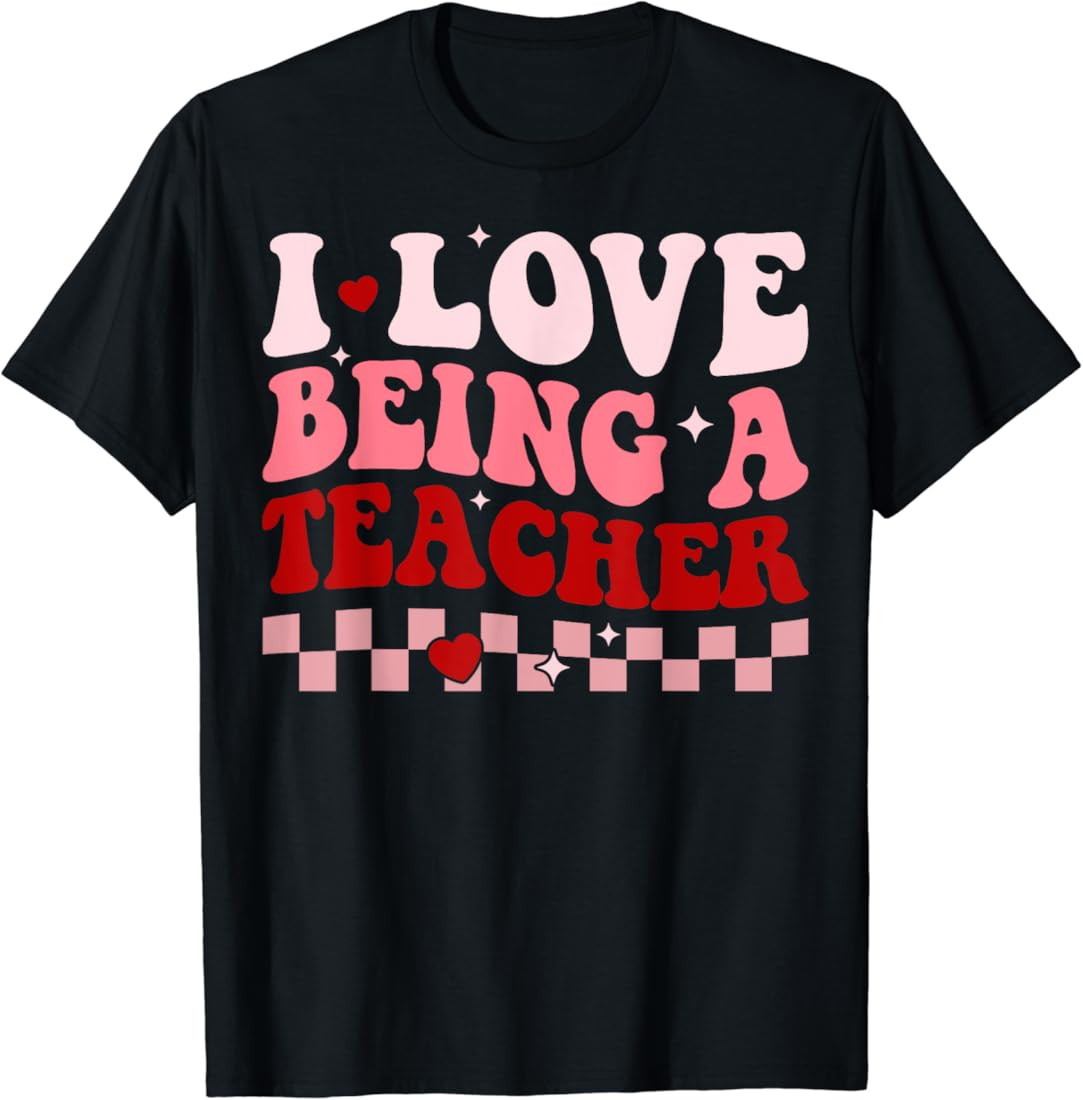 I Love Being A Teacher Retro Groovy Valentines Day T-Shirt | Amazon (US)