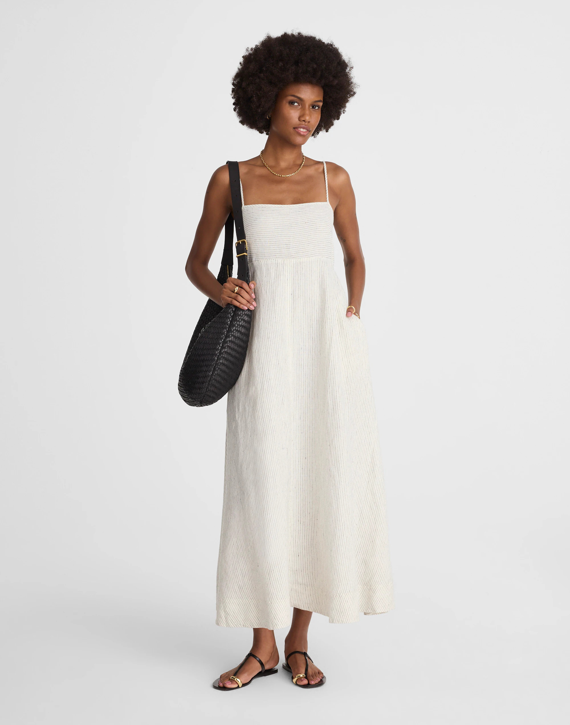 Striped Empire-Waist Midi Dress in 100% Linen | Madewell