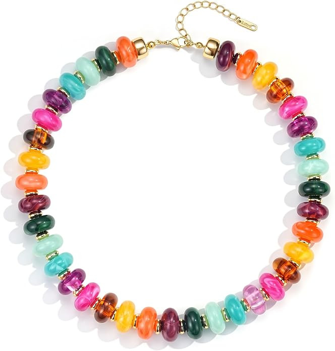 Joo&Rind Chunky Beaded Necklace for Women Colorful Resin Bead Necklaces Bohemian Large Beads Chok... | Amazon (US)
