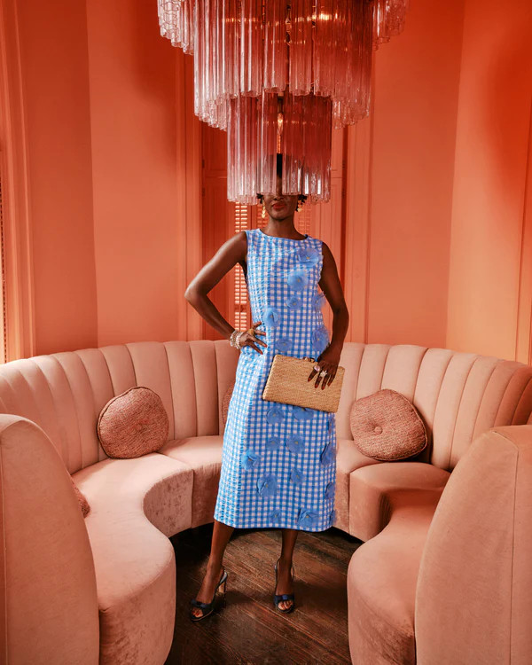 Origami Gingham Dress - Blue | Frances Valentine