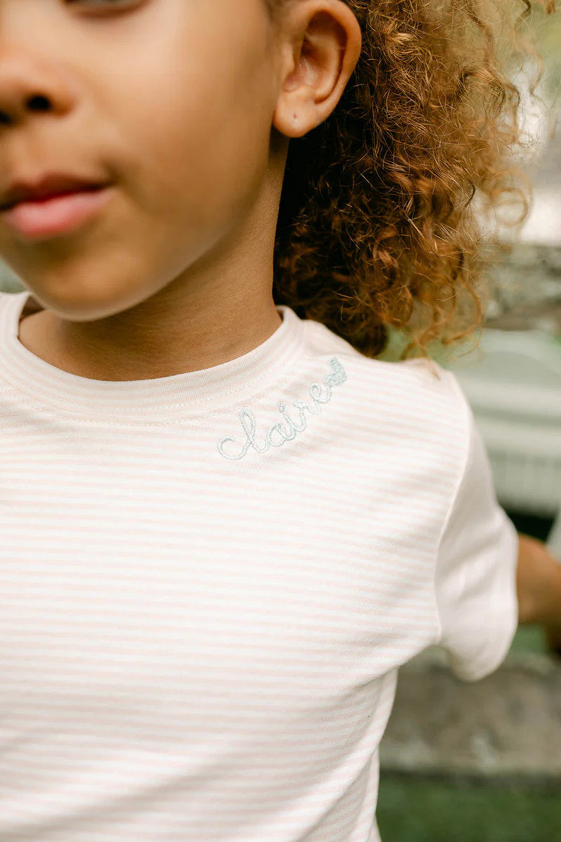 CUSTOM NAME TEE - LIGHT PINK STRIPES | Little Paper Kids (US)