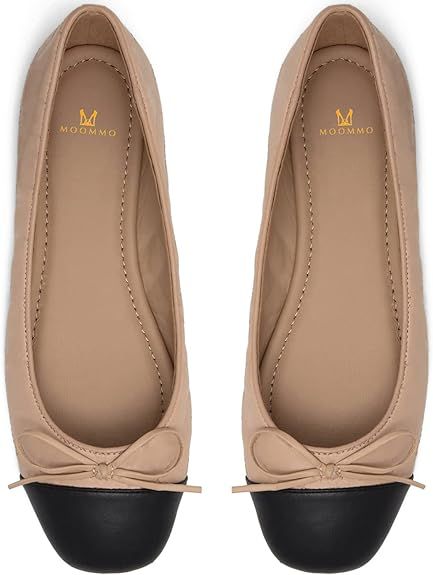 Amazon.com | MOOMMO Women Cap Toe Flats Bow Slip On Ballet Flats Comfortable Quilted Colorblock F... | Amazon (US)