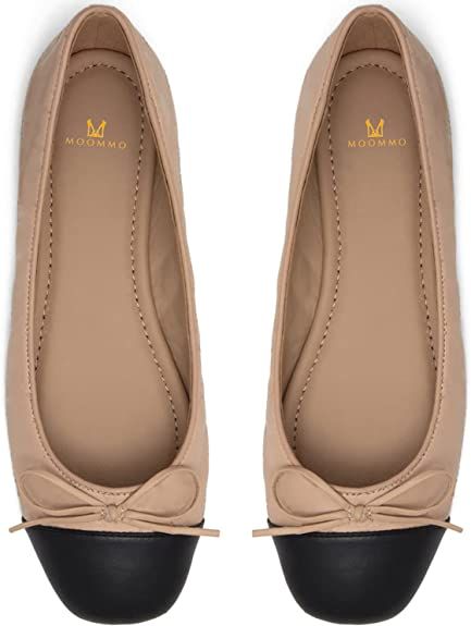 Amazon.com | MOOMMO Women Cap Toe Flats Bow Slip On Ballet Flats Comfortable Quilted Colorblock F... | Amazon (US)