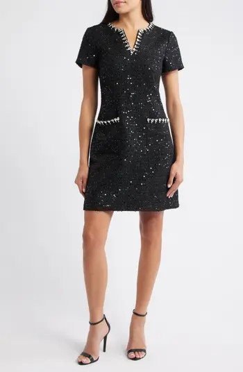 Eliza J Crystal Trim Sequin Cocktail Dress | Nordstrom | Nordstrom