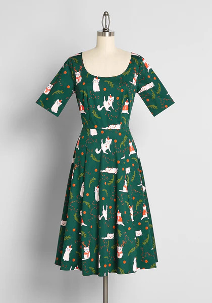 Catching Festive 'Felines' Swing Dress | ModCloth