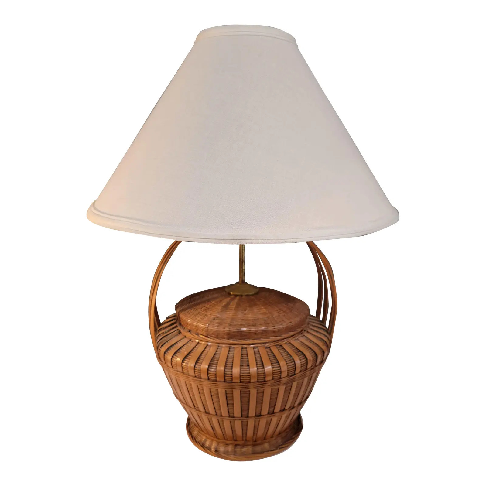 Vintage Mid 20th Century Wicker Basket Lamp | Chairish