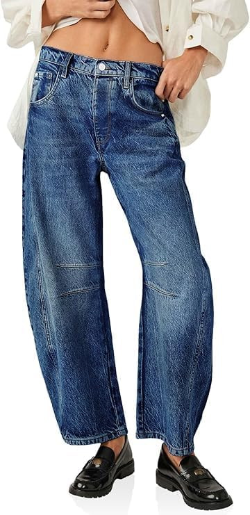 HUNGSON Barrel Jeans for Women Wide Leg Mid Rise Stretchy Loose Denim Ankle Pants Y2k Baggy Boyfr... | Amazon (US)
