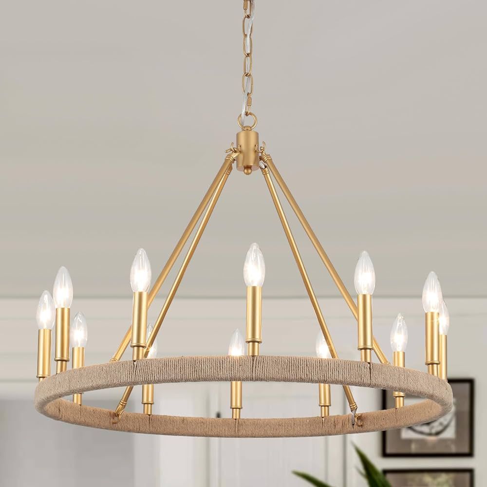 ASHUAQI Gold Wagon Wheel Chandelier 12 Light Modern Farmhouse Round Chandeliers for Dining Room R... | Amazon (US)