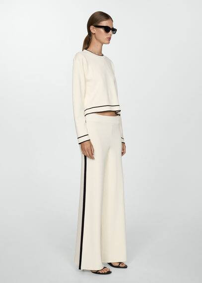 MANGO - Striped knitted trousers with contrasting sides ecru - S - Woman | Mango (US/MX/AU)
