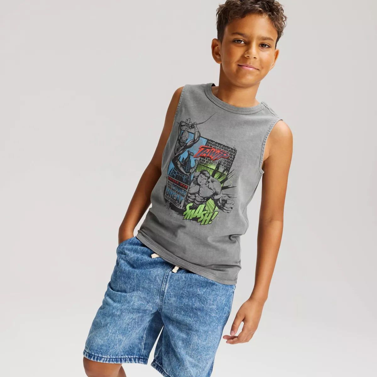 Boys' Spider-Man & Hulk Oversized Graphic Tank Top - Cat & Jack™ Light Gray XL | Target