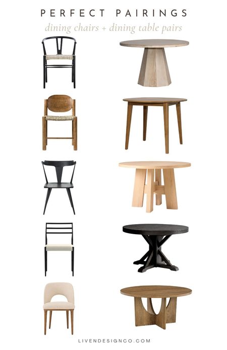 Dining chair and dining table pairings. Round dining table. Natural wood dining table. Modern dining table. Pedestal dining table. Woven dining table. Black wood dining chair. Traditional wood dining table. Dining room. Upholstered dining chair. 

#LTKSeasonal #LTKHome #LTKStyleTip