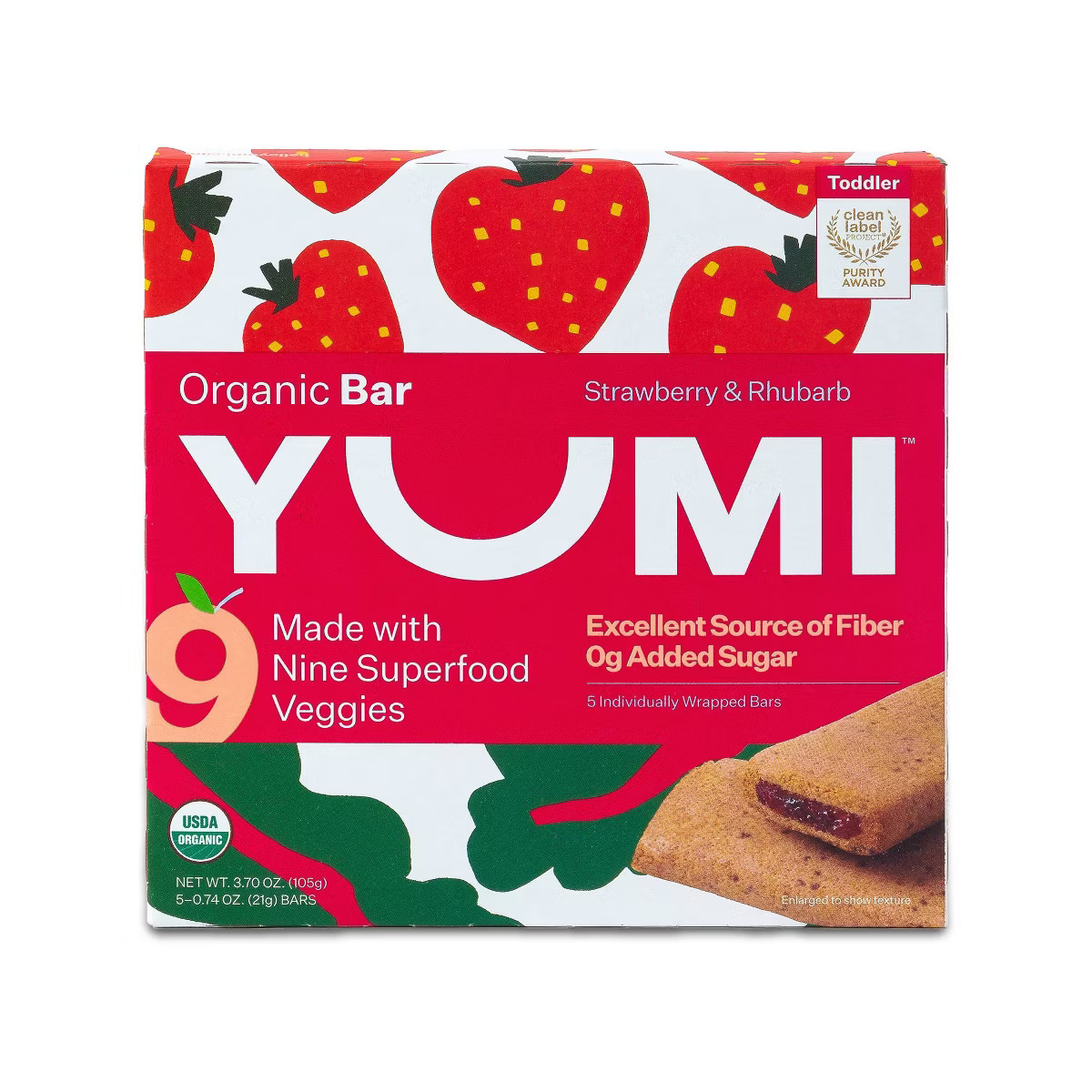 YUMI Clean Label Certified Organic Bar, Strawberry Rhubarb Baby Snacks - 3.7oz/5ct | Target