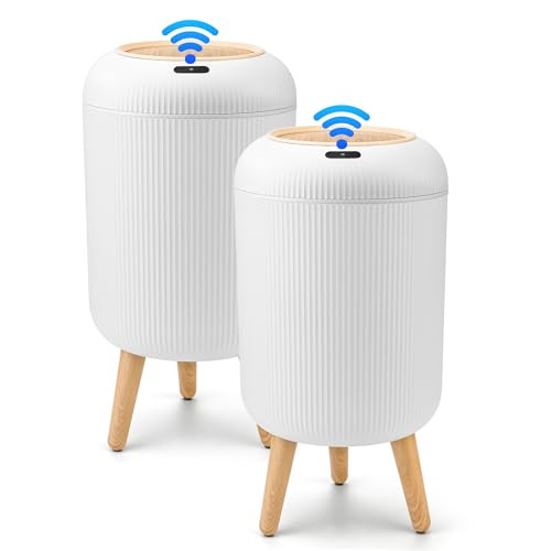 Pukomc 2 Pack Automatic Motion Sensor Bathroom Trash Can with Lid, 3 Gallon / 10 L Touchless Trash Bin, Smart Plastic Garbage Can, Intelligent Trash Can for Bedroom, Bathroom, Kitchen, Office, White | Amazon (US)