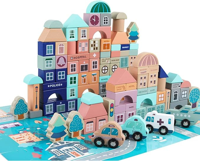 GEMEM Wooden Blocks-133 Pc for Kids Preschool Ages-Classic Shapes Colorful Wood Block Set Colored... | Amazon (US)