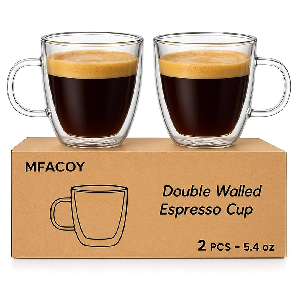 Mfacoy Glass Double Wall Insulated Espresso Cups (Set of 2), 5.4 oz Shots Cup with Handle, Insula... | Amazon (US)