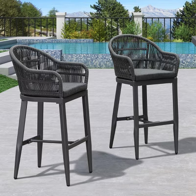 PURPLE LEAF Outdoor Counter Height Bar Stools Set of 2 Patio Metal Modern Wicker Rattan Bar Chairs Woven Aluminum Barstools with Back and Cushions | Target