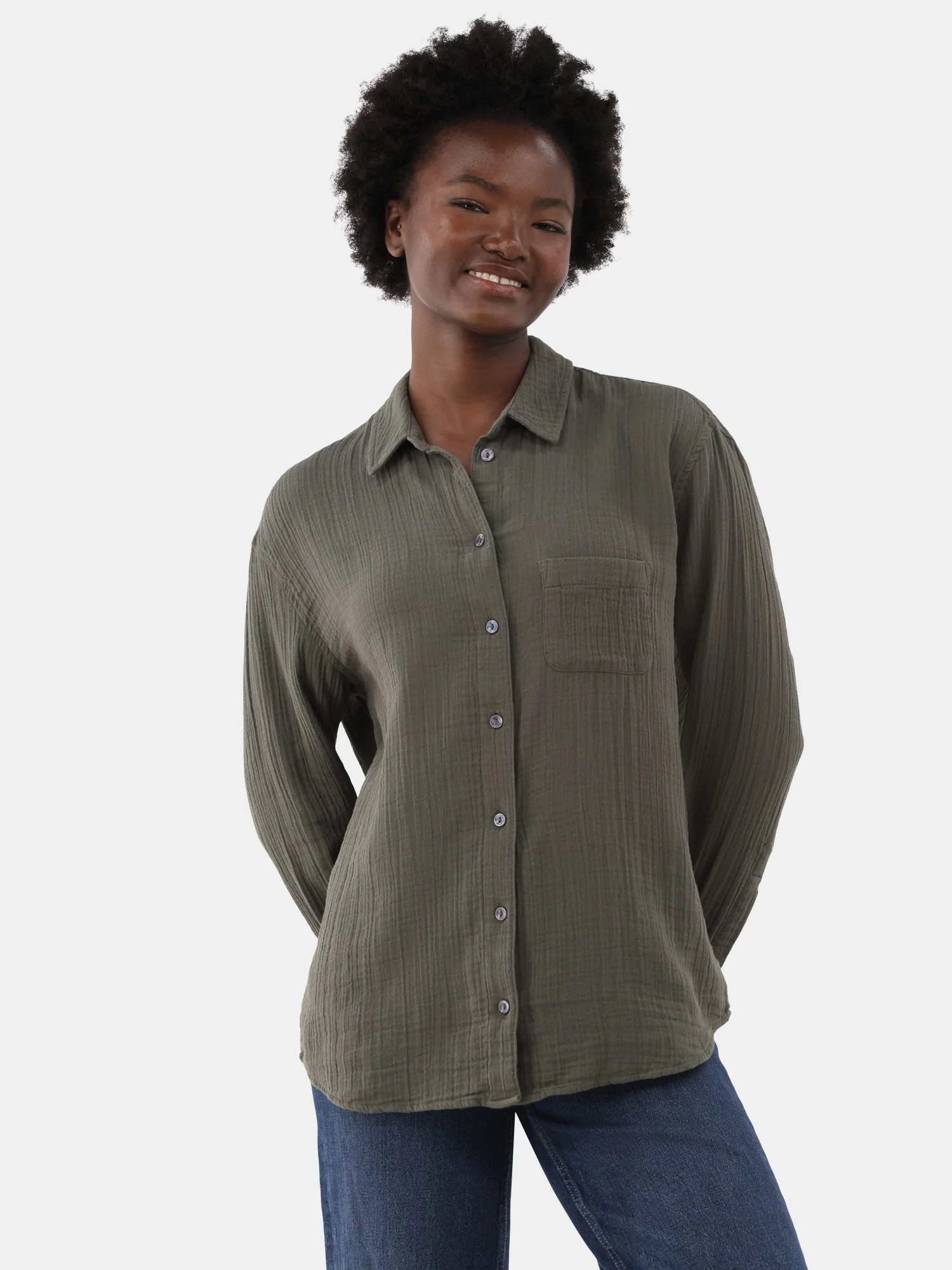 Time and Tru Women's and Women’s Plus Double Cloth Shirt, Sizes S-4X | Walmart (US)