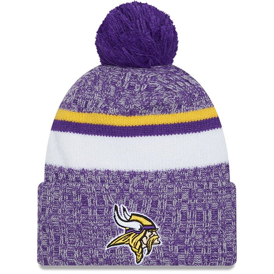 Men's Minnesota Vikings  New Era Purple 2023 Sideline Cuffed Knit Hat With Pom | NFL Shop