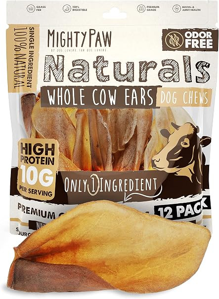 Mighty Paw 100% Natural Unbleached Cow Ears for Dogs - Single Ingredient - Cows Ears for Dogs Che... | Amazon (US)