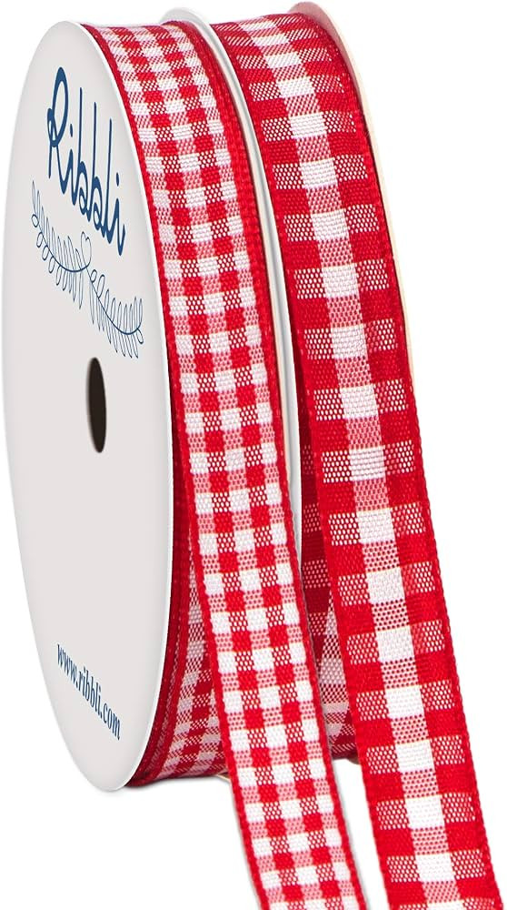 Ribbli 2 Rolls Red and White Gingham Ribbon,Total 20 Yards,3/8 Inch x 10 Yard Each Roll,Polyester... | Amazon (US)