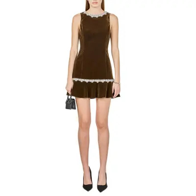 Endless Rose Jewel Trim Sleeveless Velvet Minidress in Olive at Nordstrom, Size Small | Nordstrom