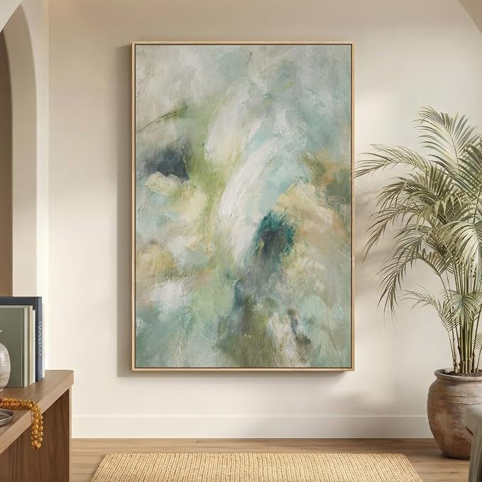 Extra Large Framed Teal Sage Green Abstract Wall Art, Vertical 40x60 In | Amazon (US)