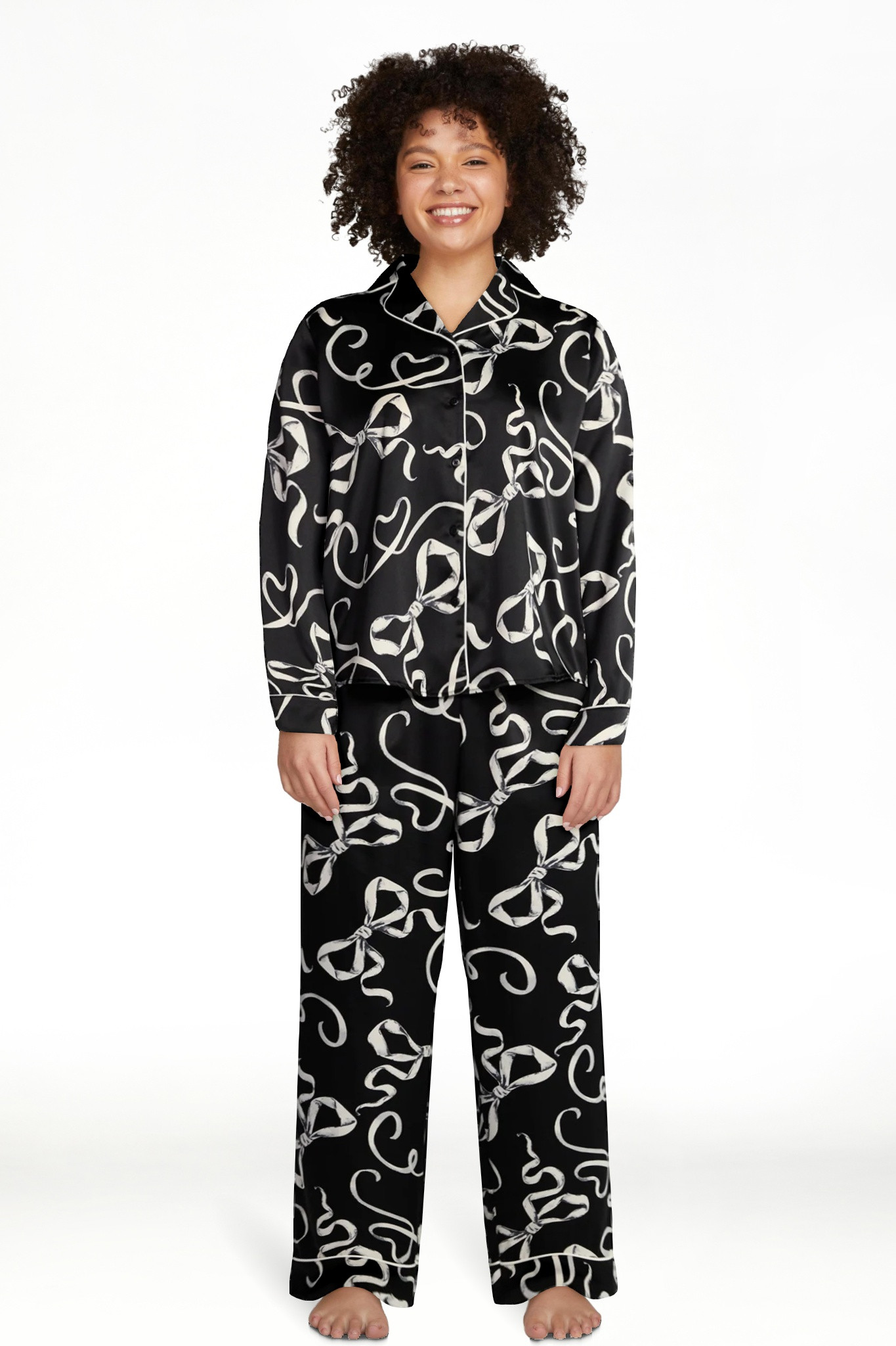 Joyspun Women’s Stretch Satin Notch Long Sleeve Top and Pants Pajama Set, 2-Piece, Sizes XS-3X | Walmart (US)