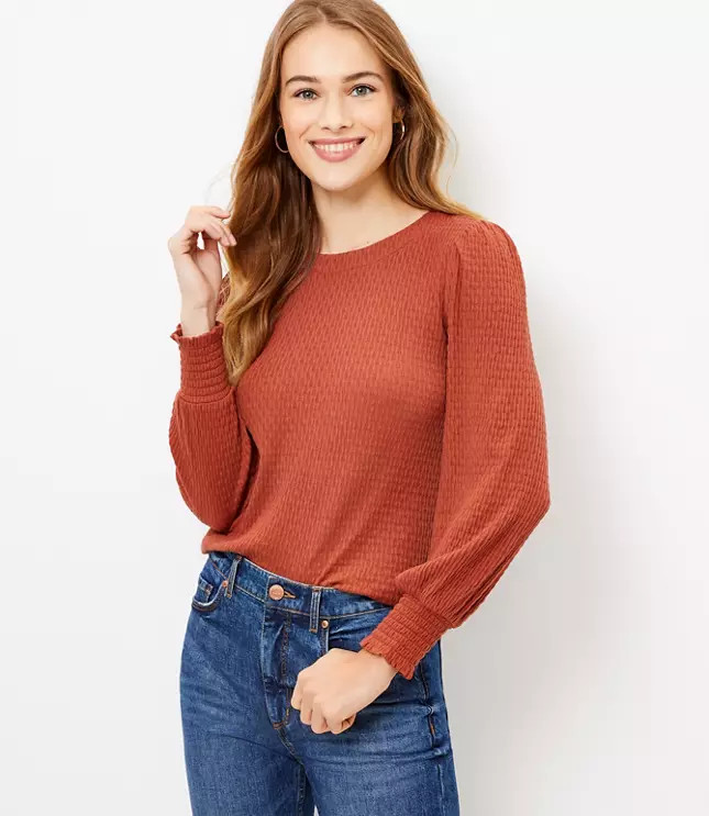 Pointelle Smocked Cuff Top | LOFT
