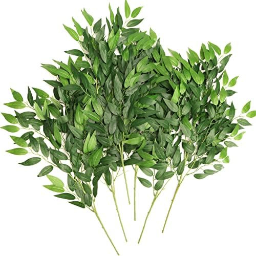 CEWOR 16pcs Italian Ruscus Greenery Stems, 27.6in Artificial Green Leaf Garland Vines Hanging Spr... | Amazon (US)