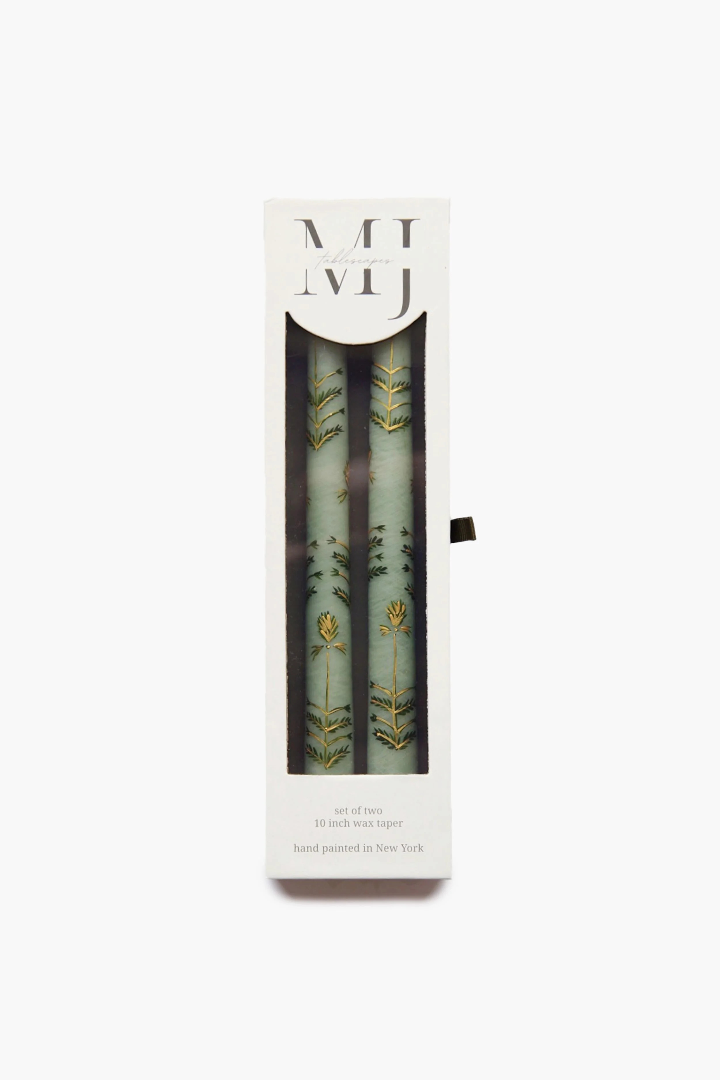 Sage Chrysanthemum Hand Painted Taper Candles (Set of 2) | Tuckernuck (US)