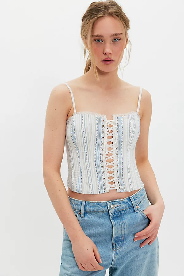 LoveShackFancy Bensen Cotton Lace-Up Bustier Top | Free People (Global - UK&FR Excluded)