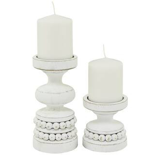 White Wood Beaded Pillar Candle Holder Set By Ivory And Iris | Michaels® | Michaels Stores