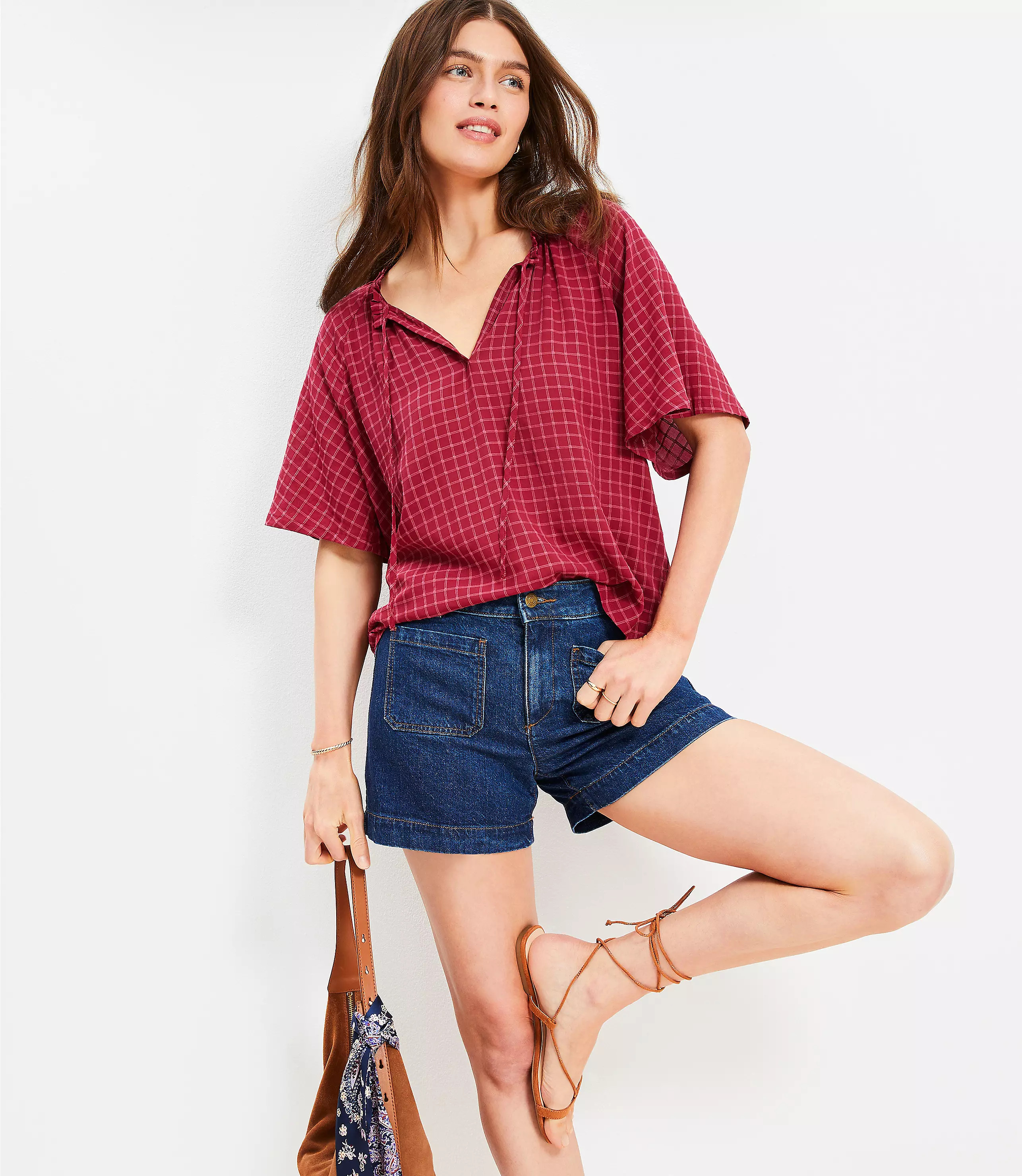 Plaid Tie Neck Blouse | LOFT
