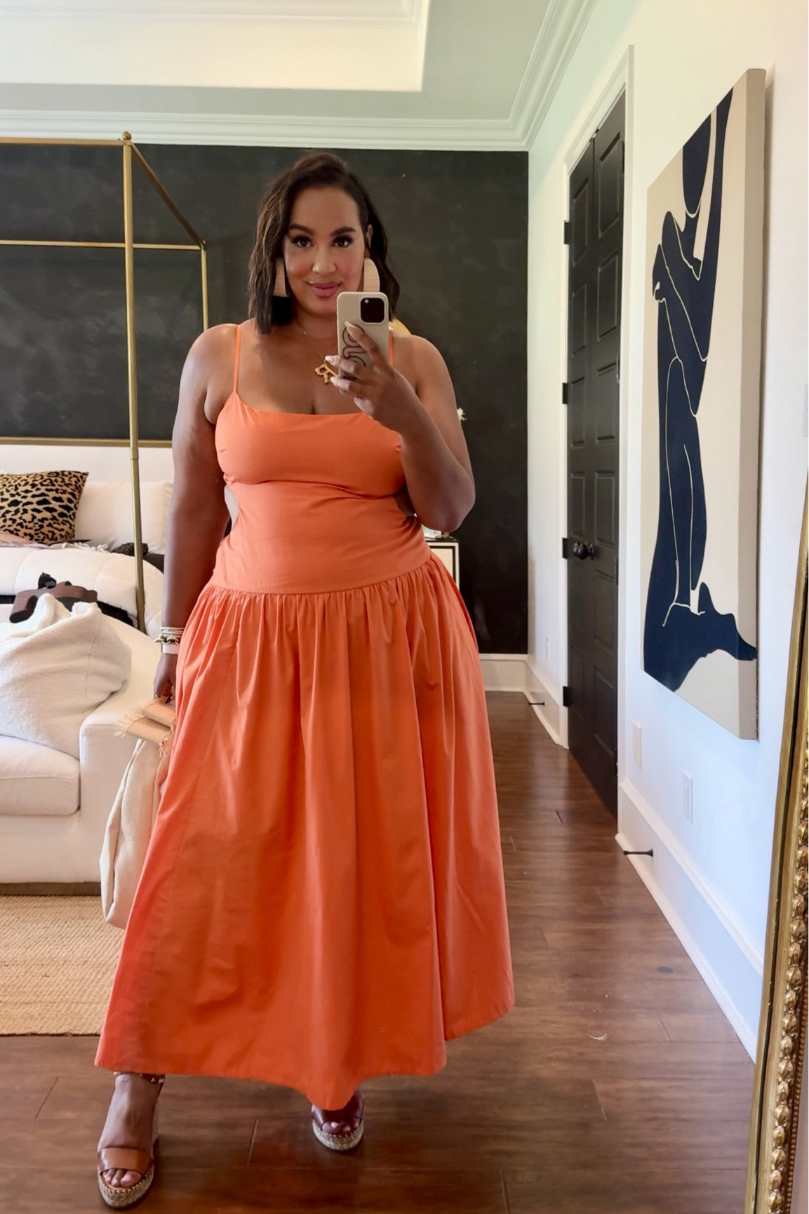 strapless open back dress Neon Orange Sequin Mini